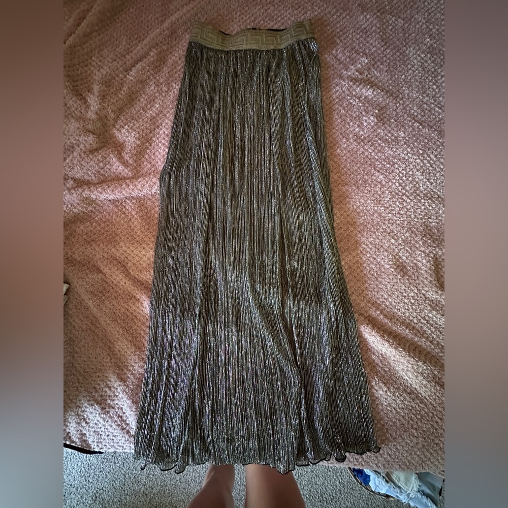 Metallic Pleated Maxi Skirt - Shimmery Black